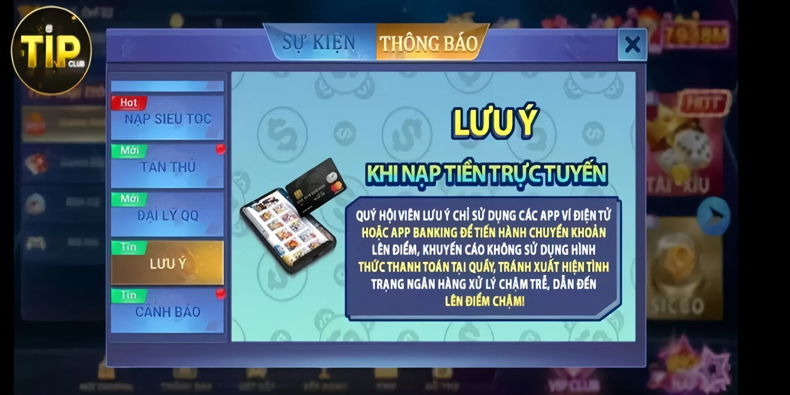 Những lưu ý quan trọng khi nạp tiền tại TipClub